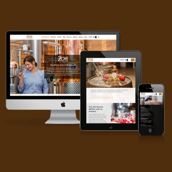 Webseite für Destillerie Zott, Ustersbach